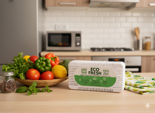 Ecofresh Box on a kitchen counter beside fresh vegetables